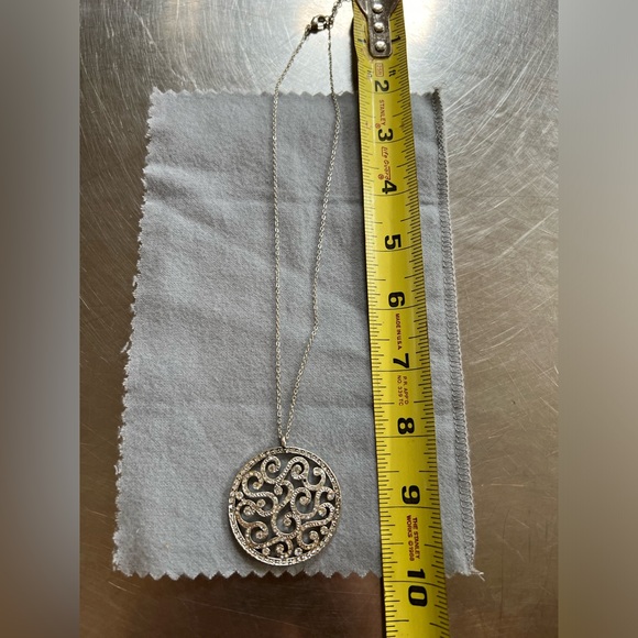 Vintage Silver Medallion With Crystals on a 16 In Adjustable Chain - Picture 2 of 4